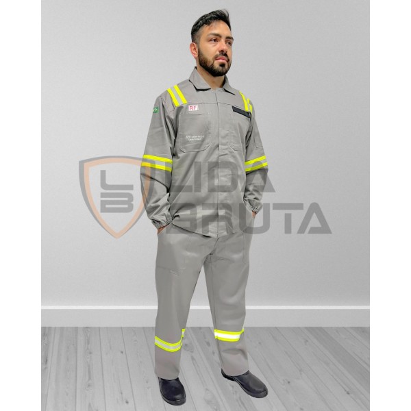 conjunto eletricista atpv 11, nr10, anti chamas, fogo repentino, risco ii - cinza