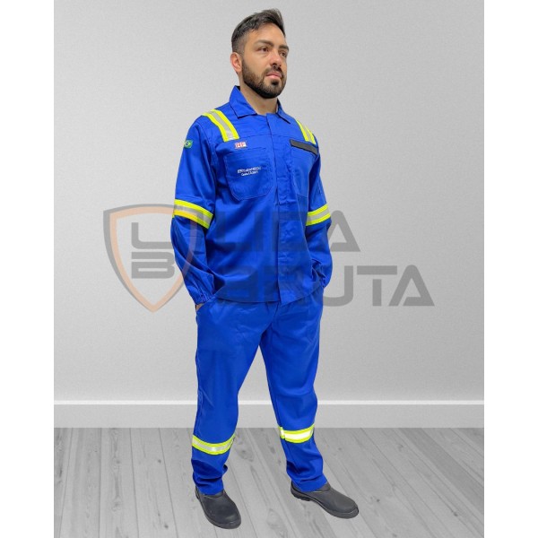 conjunto eletricista atpv 11, nr10, anti chamas, fogo repentino, risco ii - azul royal