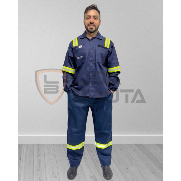 roupa eletricista atpv 11, nr10, anti chamas, fogo repentino, risco ii - azul marinho