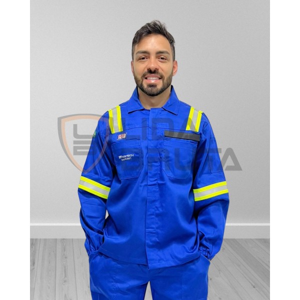uniforme eletricista atpv 11, nr10, anti chamas, fogo repentino, risco ii - azul royal