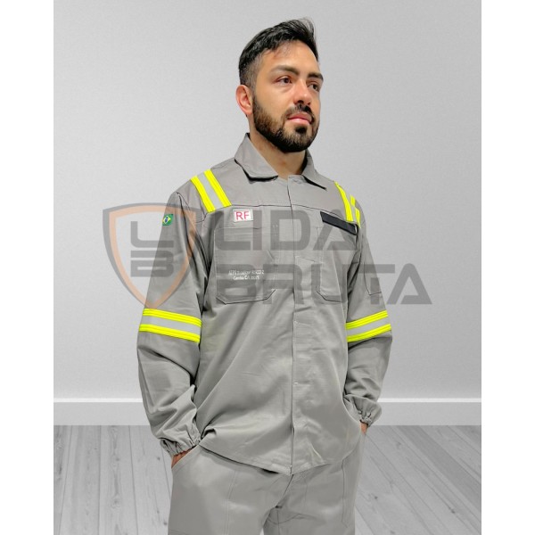 uniforme eletricista atpv 11, nr10, anti chamas, fogo repentino, risco ii - cinza