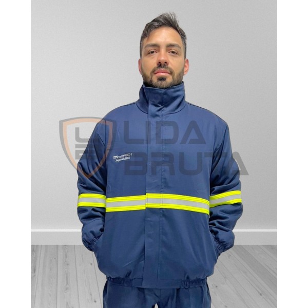 jaqueta japona eletricista nr10, anti chamas, fogo repentino, risco ii - azul marinho