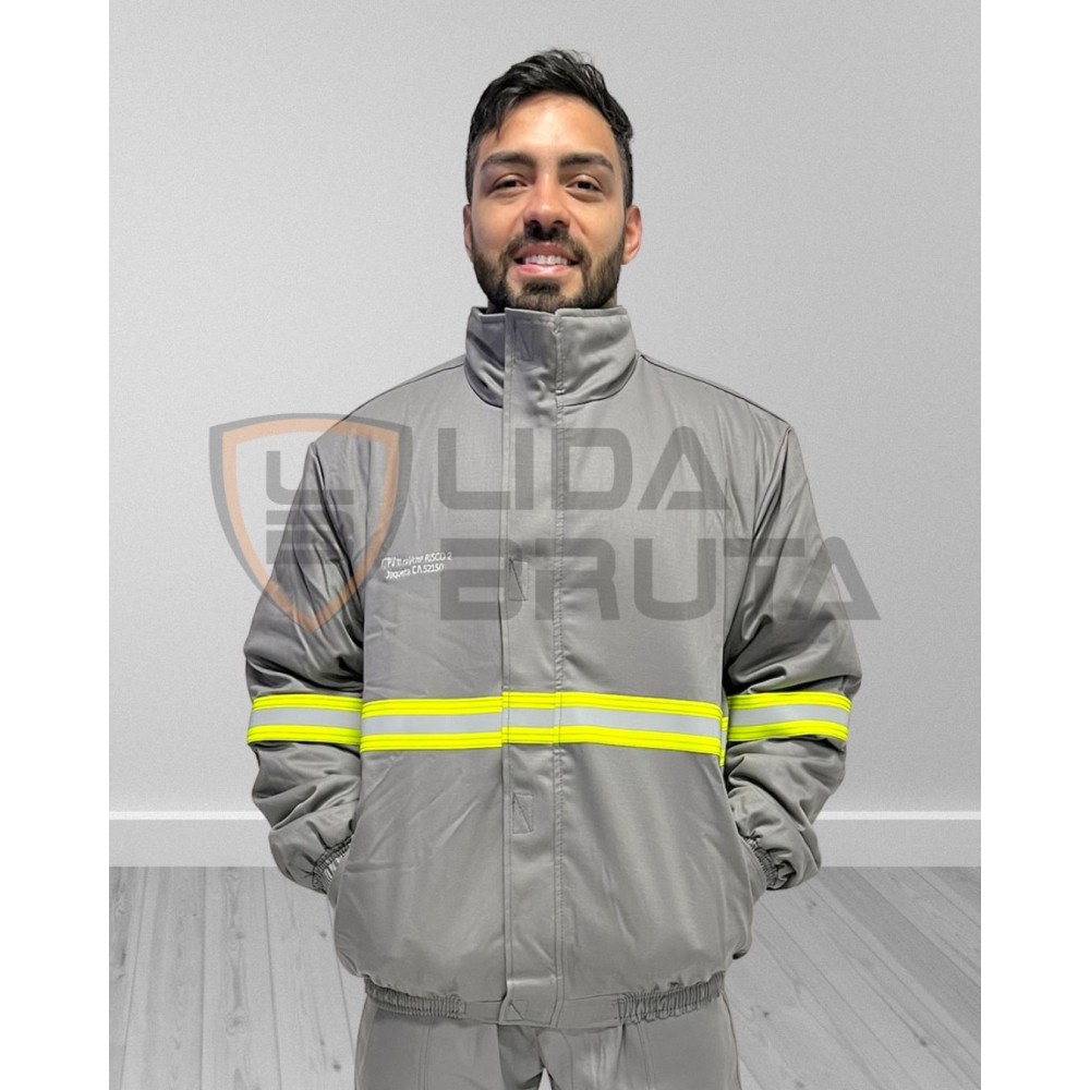 jaqueta japona eletricista nr10, anti chamas, fogo repentino, risco ii - cinza