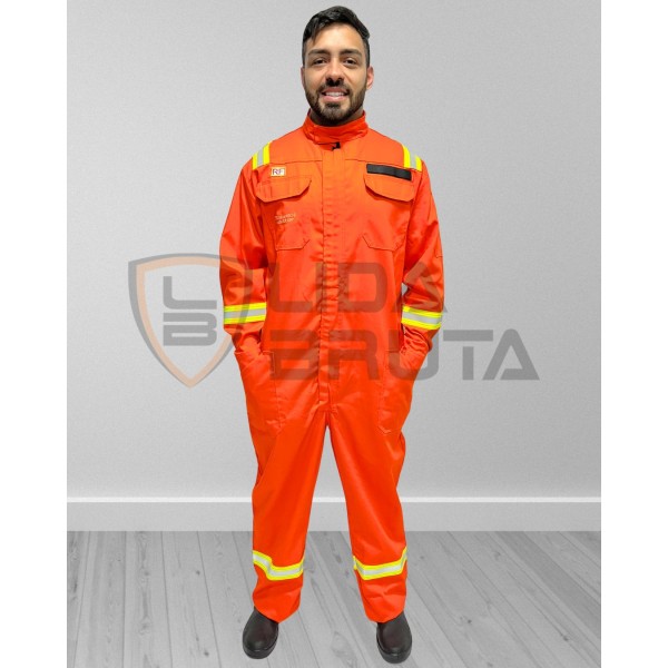macacão eletricista nr10, anti chamas, fogo repentino, risco ii - laranja