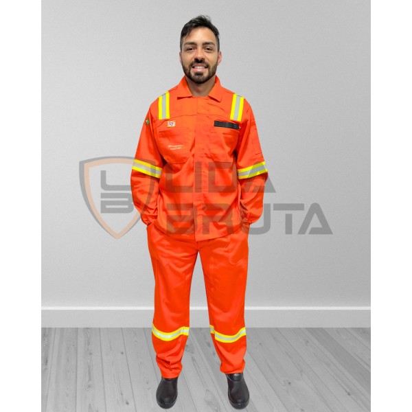 conjunto eletricista atpv 11, nr10, anti chamas, fogo repentino, risco ii - laranja