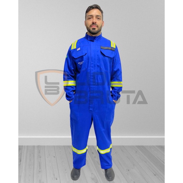 macacão eletricista nr10, anti chamas, fogo repentino, risco ii - azul royal